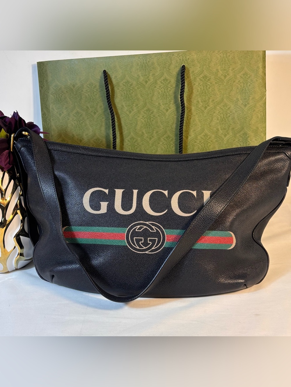 Gucci Black Leather Half Moon Bag
